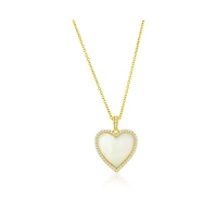 Caribbean Treasures Sterling Silver, Mop Heart w/ Cz Border Necklace - Gold Plated