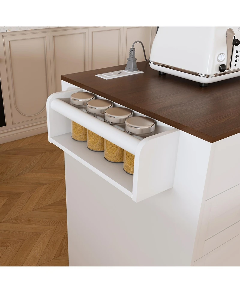 Streamdale Furniture 74.8" Kitchen Island w/ Extendable Table & Outlet - Rolling Cart White