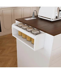Streamdale Furniture 74.8" Kitchen Island w/ Extendable Table & Outlet - Rolling Cart White