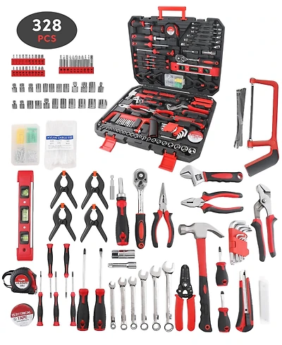Sugift 328-Piece Household Hand Tool Set with Storage Case – All-in-One Repair Kit for Home, Garage, Car, and Office Use