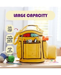 Hearth & Harbor Durable Canvas Crochet Knitting Bag Organizer with Accessories Case - Yarn for and Supplies