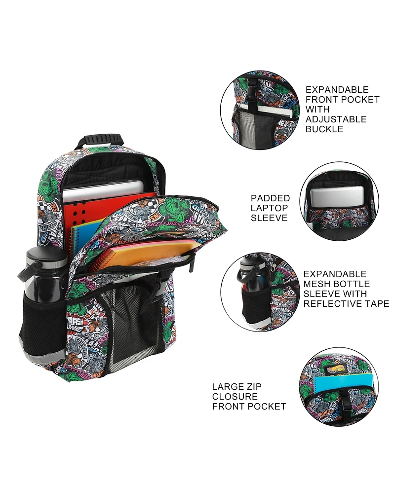Hot Wheels Cars & Titles All-Over Print 16" Backpack & Lunch Kit Set