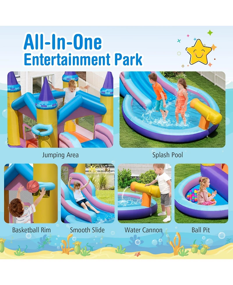 Gymax Kids Inflatable Water Slide w/ Slide Splash Pool Water Cannon w/ 735W Blower