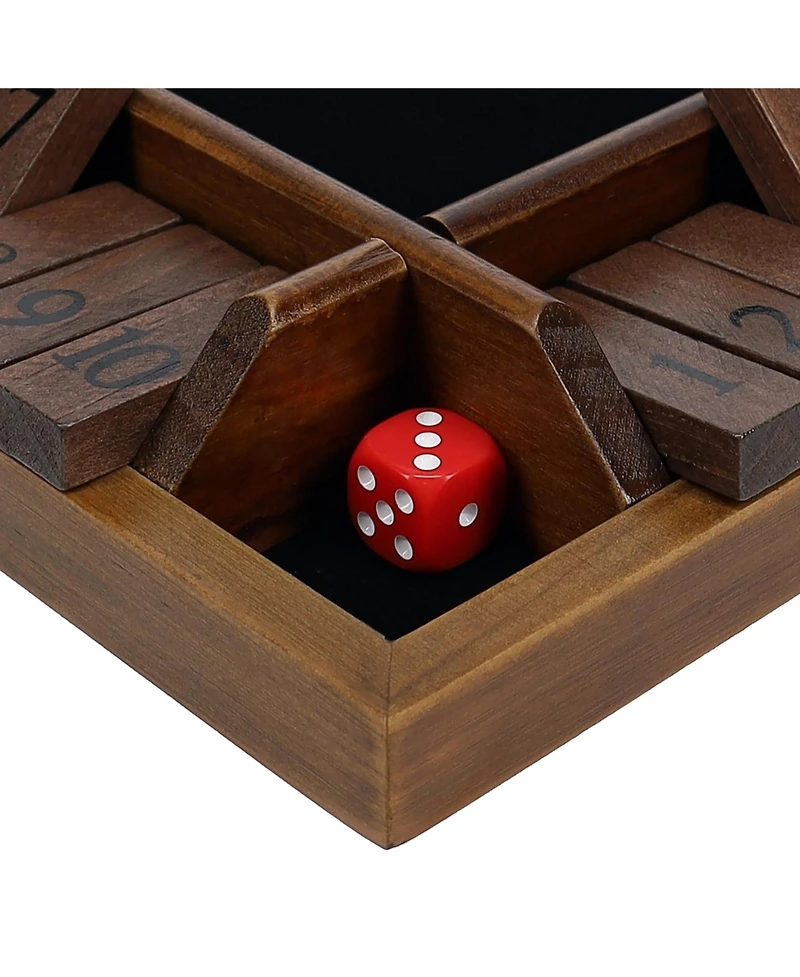 Pacific Shore Games 4 Player Shut the Box Dice Board Game with Walnut Stained Wood - 12 in.