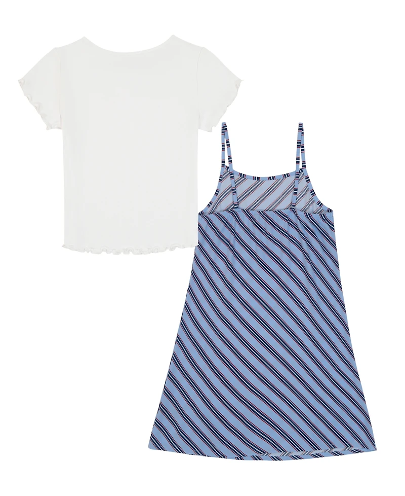 Tommy Hilfiger Big Girls 2-Piece Crewneck T-Shirt and Varsity Stripe Dress Set