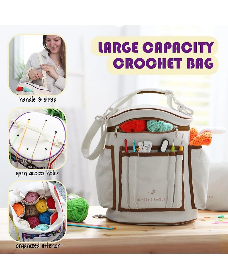 Hearth & Harbor Crochet Starter Kit for Beginners Adults & Kids with Video Tutorials - Amigurumi & Crocheting Kit - with Yarn & Crochet Bag