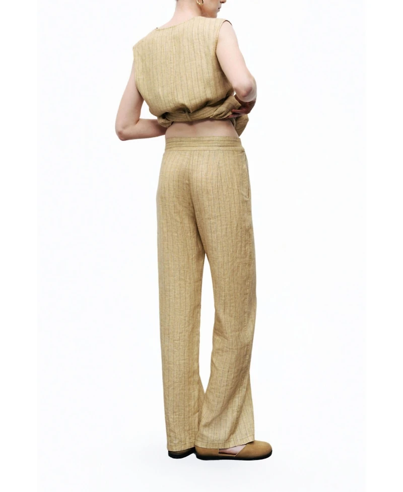 Nocturne Women's Linen Striped High-Waist Pants