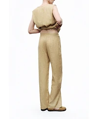 Nocturne Women's Linen Striped High-Waist Pants