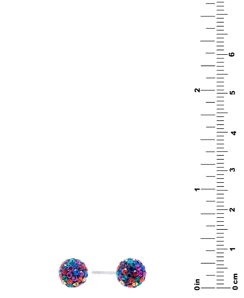 Multicolor Crystal Pave Ball Cluster Stud Earrings Sterling Silver (Also Available Silver)