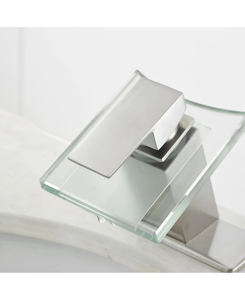 Greenspring Waterfall Single Hole Single-Handle Low-Arc Bathroom Faucet With Glass Spout Polished Chrome