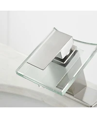 Greenspring Waterfall Single Hole Single-Handle Low-Arc Bathroom Faucet With Glass Spout Polished Chrome