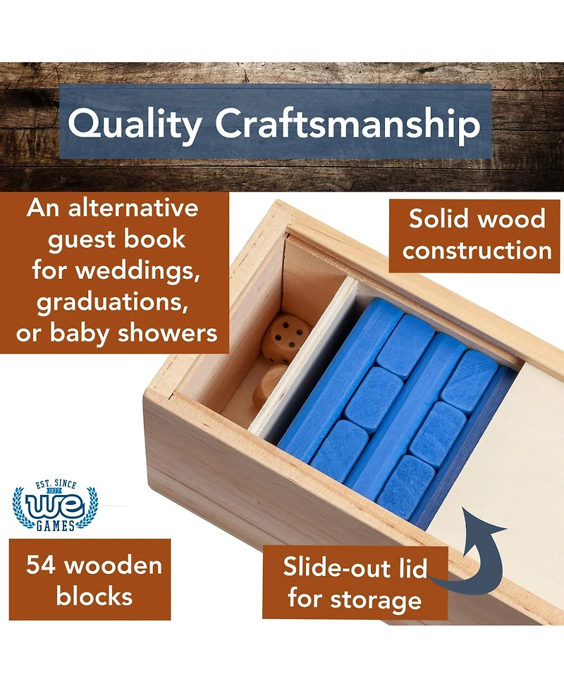We Games Walnut Stain Wood Blocks Tower Game with Wooden Box, 12 in.