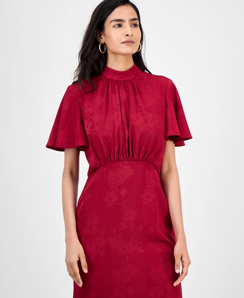 julia jordan Women's High-Neck Flounce-Sleeve Midi Dress
