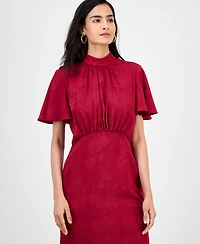 julia jordan Women's High-Neck Flounce-Sleeve Midi Dress