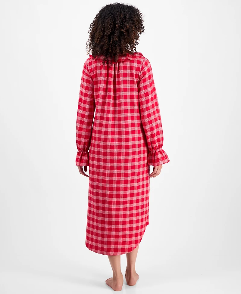 Charter Club Women's Flannel Ruffle-Neck Long Sleeve Nightgown