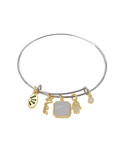 Unwritten Cubic Zirconia and Mother of Pearl Protect Charm Bangle Bracelet
