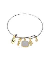 Unwritten Cubic Zirconia and Mother of Pearl Protect Charm Bangle Bracelet