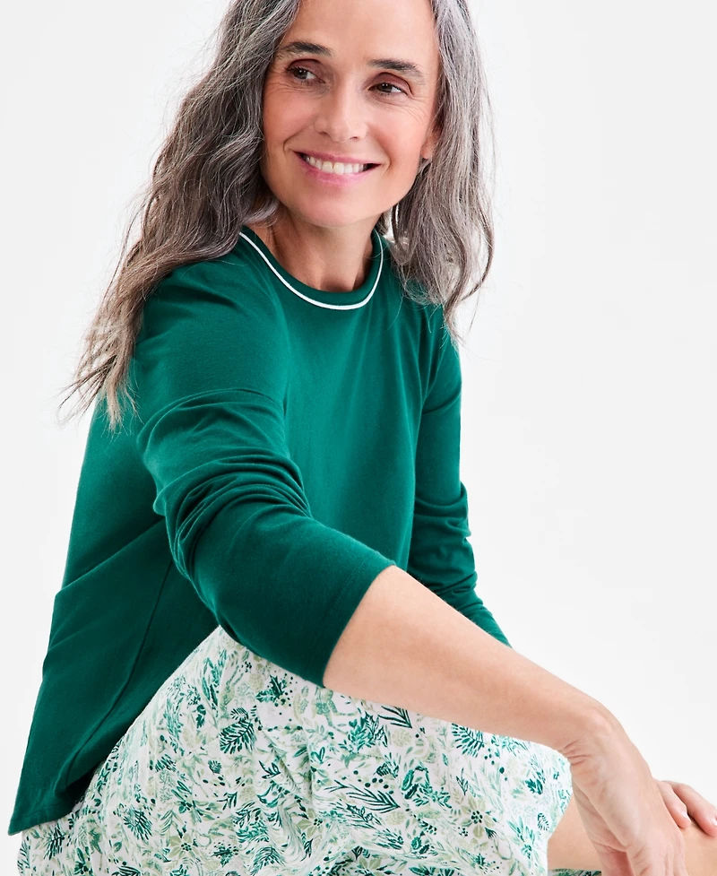 Charter Club Women's Long-Sleeve Jersey Pajama Set