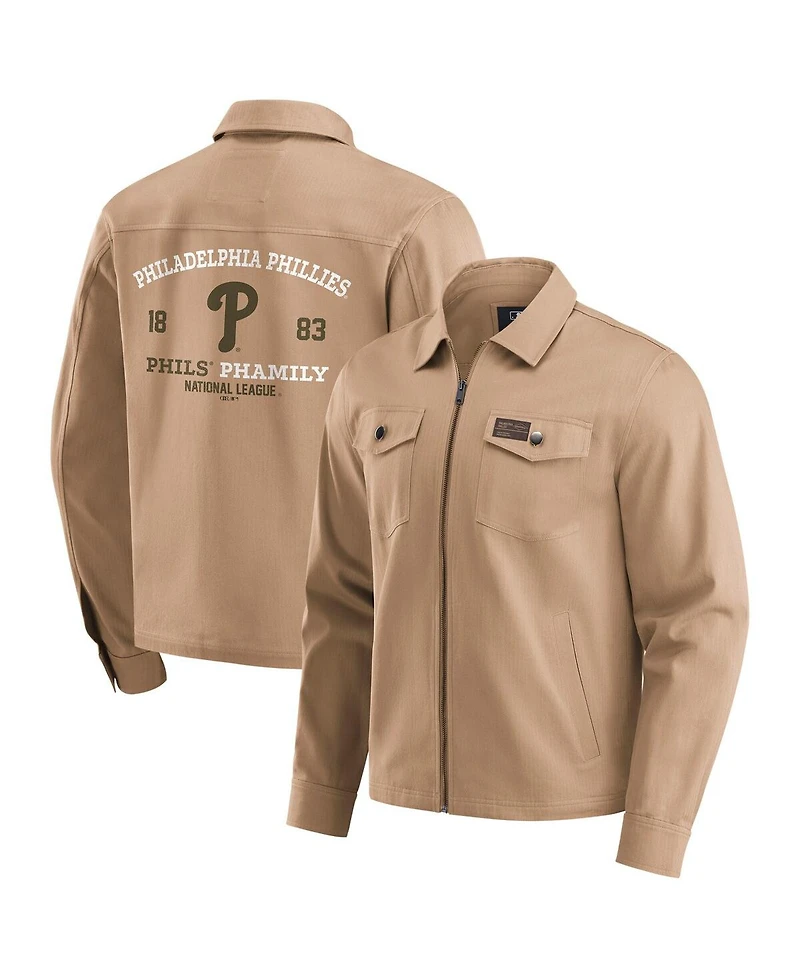 Darius Rucker Collection by Fanatics Men's Tan Philadelphia Phillies Distressed Washed Full-Zip Jacket
