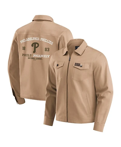 Darius Rucker Collection by Fanatics Men's Tan Philadelphia Phillies Distressed Washed Full-Zip Jacket