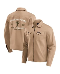 Darius Rucker Collection by Fanatics Men's Tan Philadelphia Phillies Distressed Washed Full-Zip Jacket