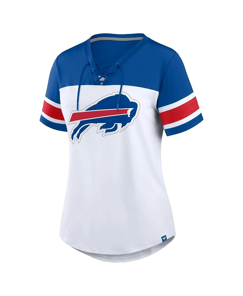 Fanatics Women's White/Royal Buffalo Bills Athena Rhinestone Lace-Up V-Neck T-Shirt