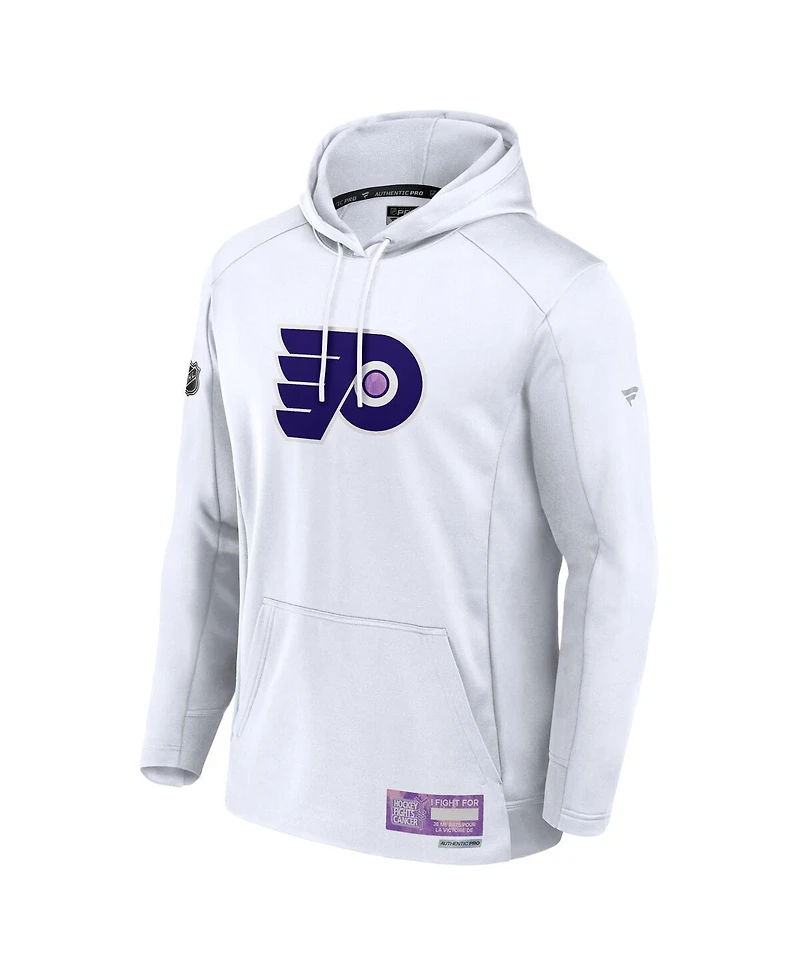 Fanatics Men's White Philadelphia Flyers Authentic Pro Hockey Fights Cancer Pullover Hoodie