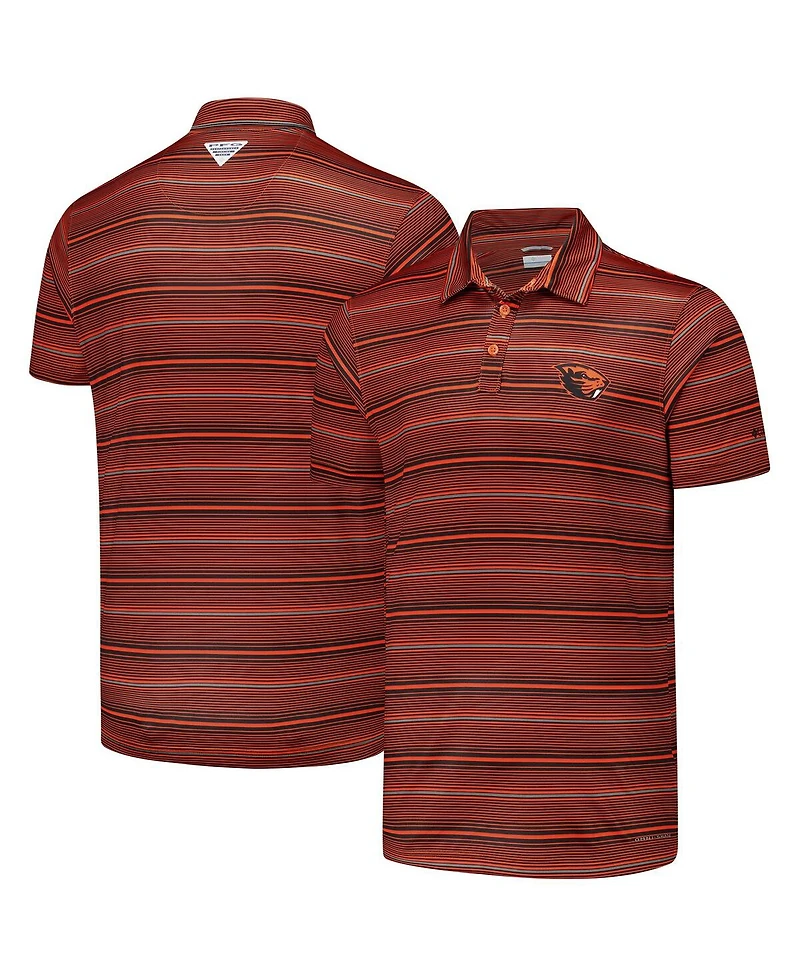 Columbia Men's Orange Oregon State Beavers Pfg Super Terminal Tackle Omni-Shade Stripe Polo Shirt