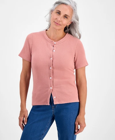 Style & Co Petite Short-Sleeve Crewneck Cardigan, Macy's Exclusive