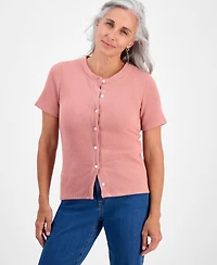 Style & Co Petite Short-Sleeve Crewneck Cardigan, Macy's Exclusive