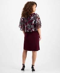 Connected Petite Floral Cape-Overlay Sheath Dress
