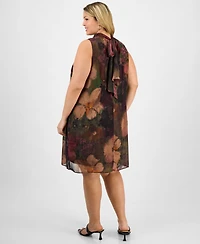 Robbie Bee Plus Floral Chiffon Mock-Neck Dress