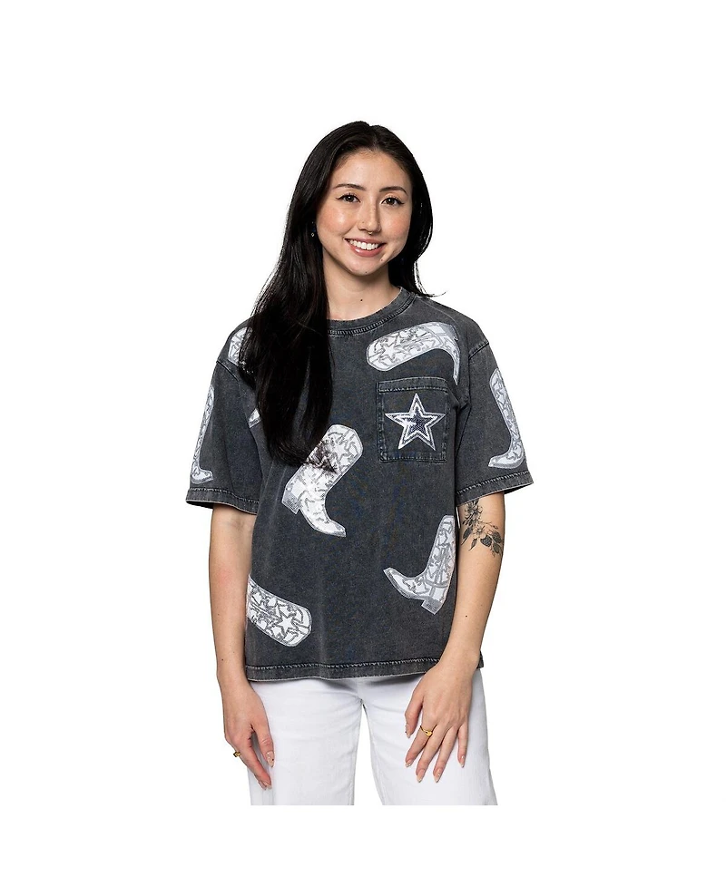 Gameday Couture Women's Gray Dallas Cowboys Cheerleaders Sequin Boots Oversized T-Shirt