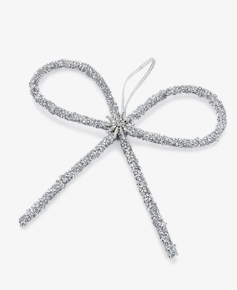 Holiday Lane Jeweled Classics Silver-Tone Glitter Bow Ornament, Macy's Exclusive