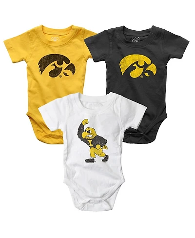 Wes & Willy Baby Boys and Girls 3-Pack Gold/White/Black Iowa Hawkeyes Bodysuit