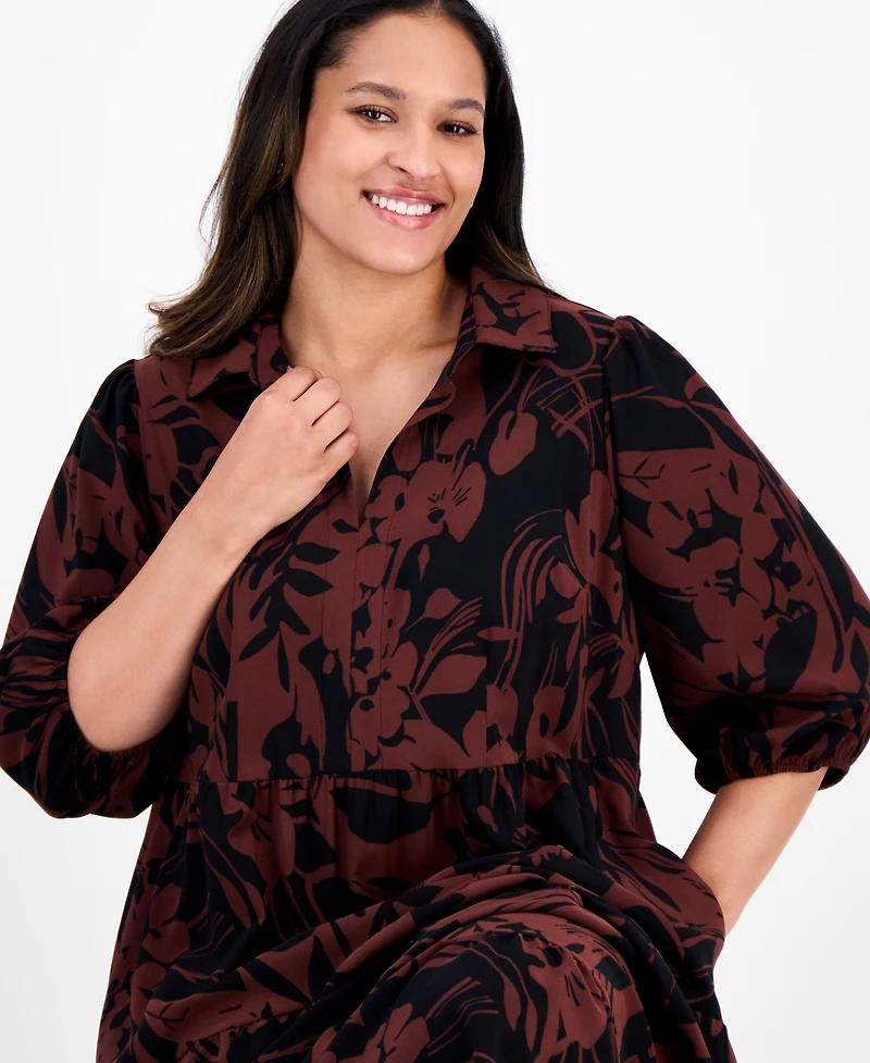 Sandra Darren Plus 3/4-Sleeve Tiered Midi Dress