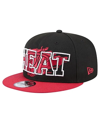 New Era Men's Black/Red Miami Heat Sport Night Splatter 2-Tone 9FIFTY Snapback Hat