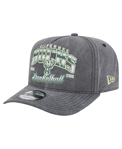 New Era Men's Charcoal Milwaukee Bucks Throwback Washed Pre-Curved 9FIFTY Snapback Hat