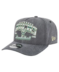 New Era Men's Charcoal Milwaukee Bucks Throwback Washed Pre-Curved 9FIFTY Snapback Hat