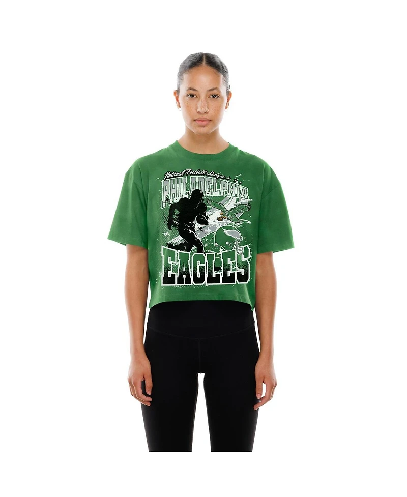 New Era Women's Kelly Green Philadelphia Eagles Cropped Boxy Sport Classics Mineral Wash T-Shirt
