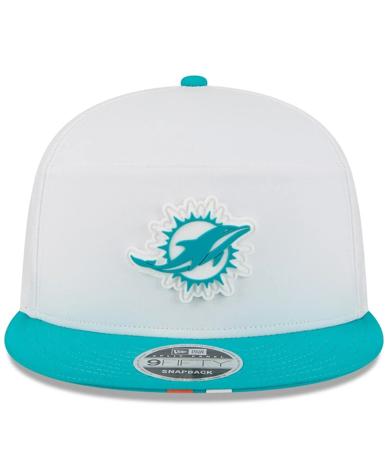 New Era Men's White/Aqua Miami Dolphins 2025 Nfl Training Camp Split Panel 9FIFTY Snapback Hat