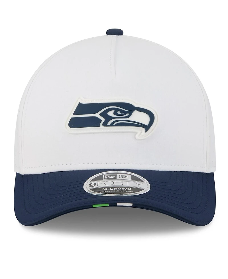 New Era Men's White/College Navy Seattle Seahawks 2025 Nfl Training Camp A-Frame 9FORTY Adjustable Hat