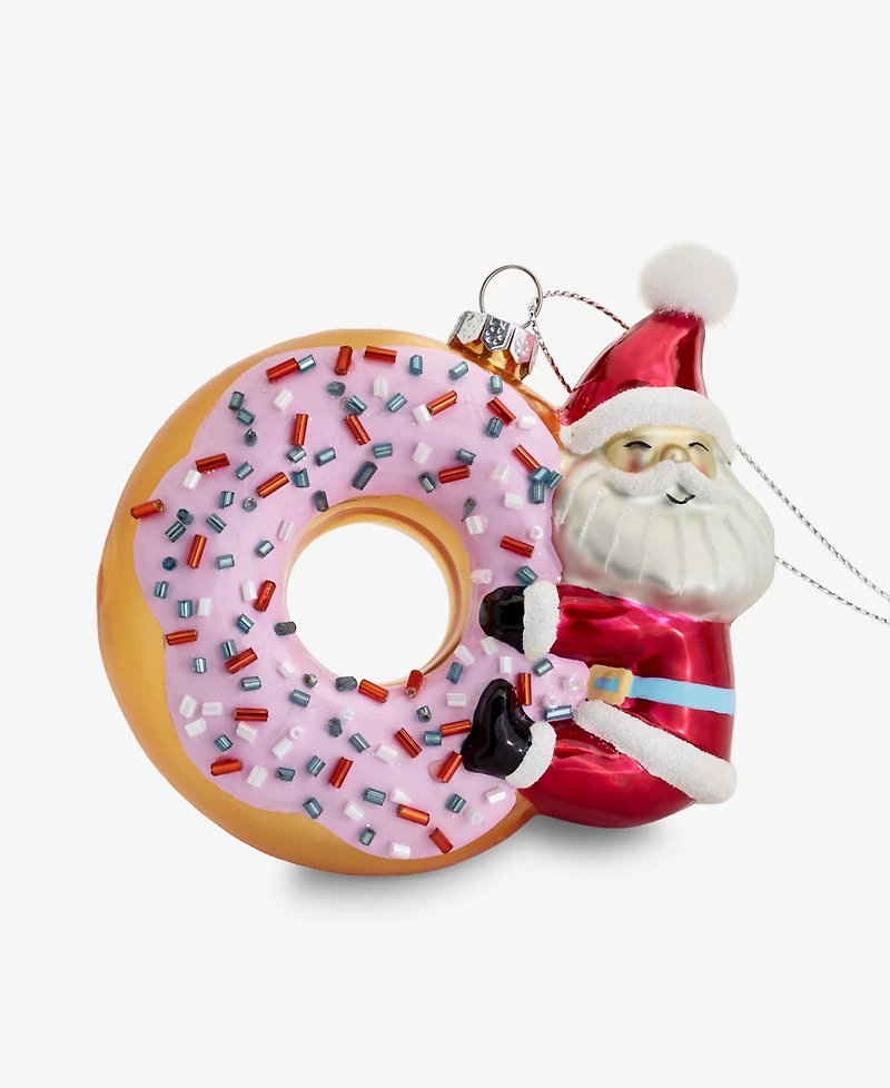 Holiday Lane Sugar Plum Glass Santa Donut Ornament, Macy's Exclusive