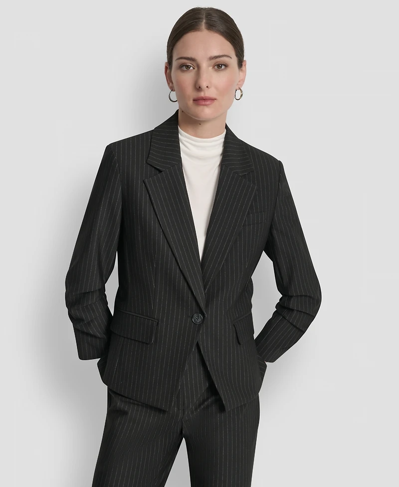 Dkny Women's Pinstripe Ruched-Sleeve One-Button Blazer