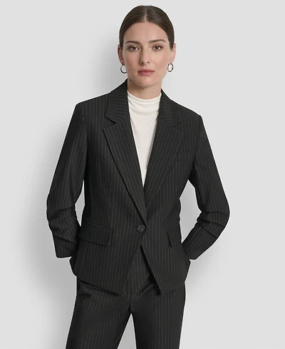 Dkny Women's Pinstripe Ruched-Sleeve One-Button Blazer