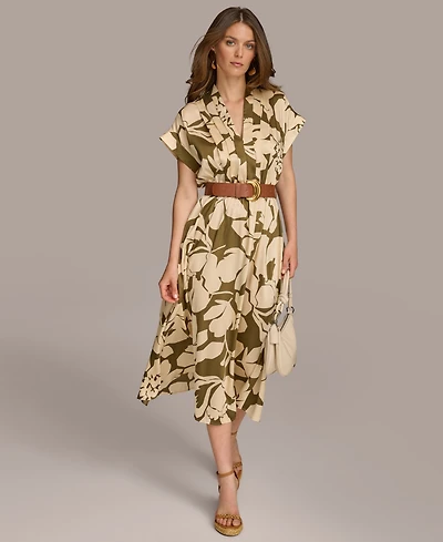 Donna Karan New York Women's Belted Short-Sleeve A-Line Dress