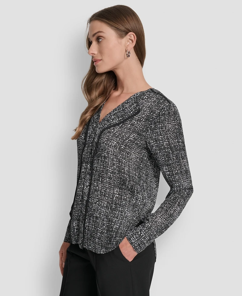 Dkny Women's Printed Contrast-Trim V-Neck Top
