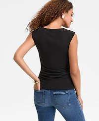 I.n.c. International Concepts Women's Short-Sleeve Ruched Boatneck Top, Macy's Exclusive
