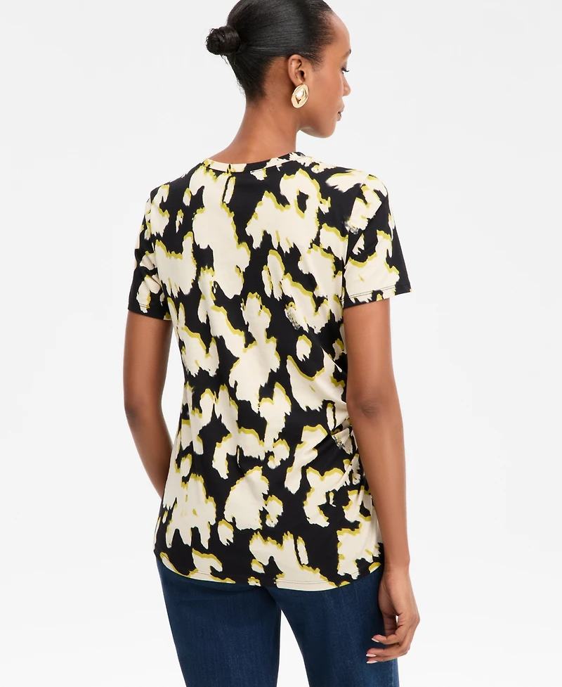 I.n.c. International Concepts Women's Cotton Printed Ruched-Waist T-Shirt, Macy's Exclusive