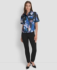 Dkny Women's Printed Flap-Pocket Camp Shirt
